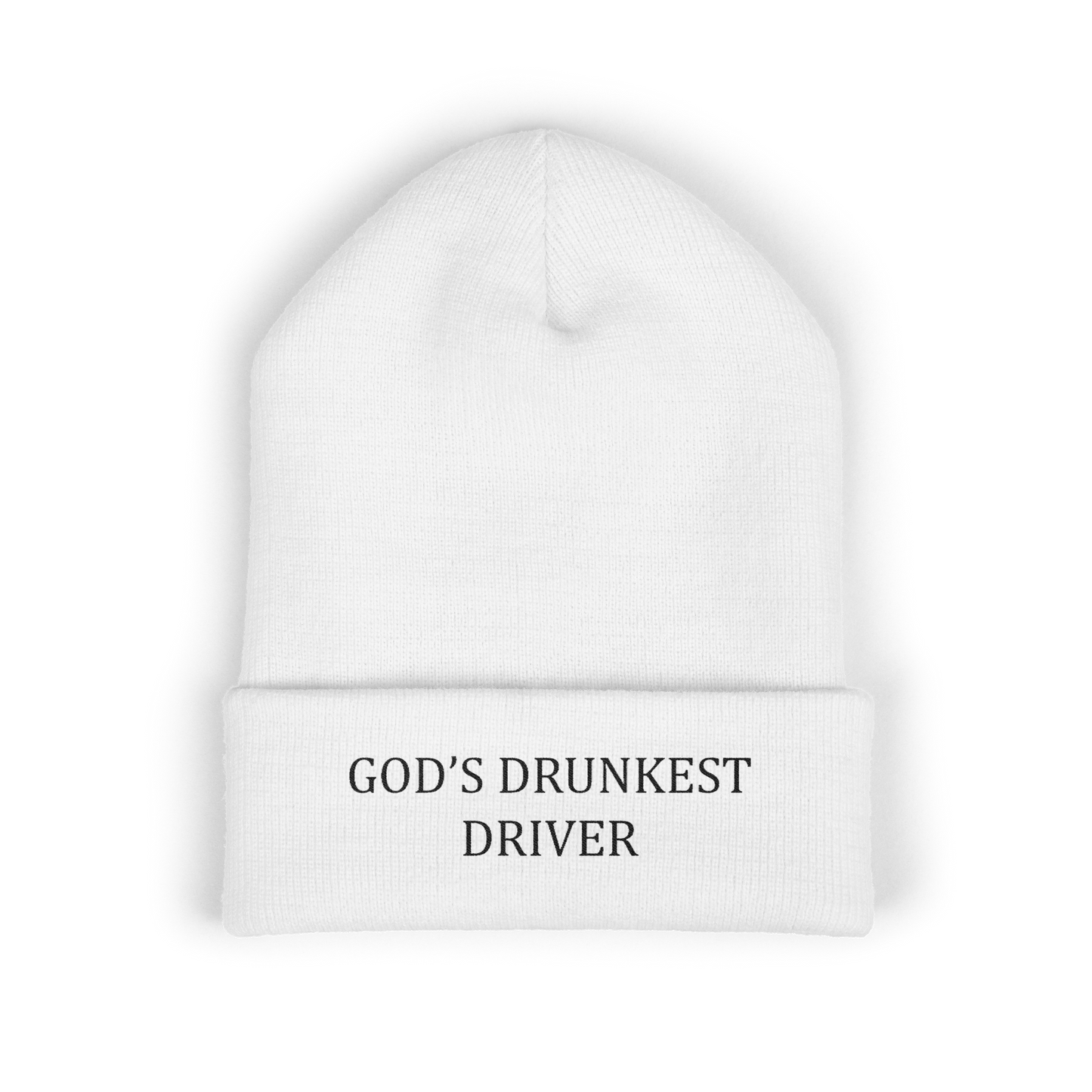 God's Drunkest Driver Embroidered Beanie - White